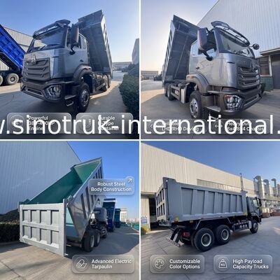 سينوتروك هوهان نيو هوو تيبر ديمب شاحنة الرفع الوسطى 6 × 4 RHD صندوق الشحن 19-20CBM اللون المخصص للعميل الماس الفضة 400HP