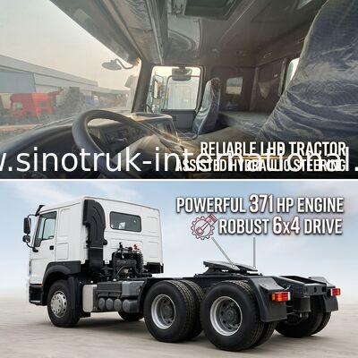 HOWO A7 شاحنة جرار مستعملة LHD 6X4 يورو 2 371 حصان مع الدفع بمساعدة القيادة الهيدروليكية أبيض