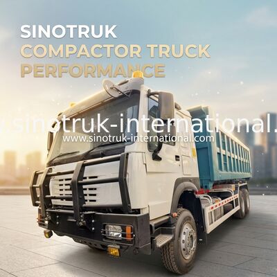 شاحنة القمامة SINOTRUK ذات ذراع الزناد مع ذراع الزناد HYVA 20 طن ، هيكل 43 قاعدة عجلات وحجم حاوية قابلة للتخصيص