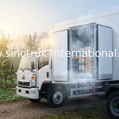 4x2 ساينو تراك HOWO مبردة شاحنة 140HP RHD 95 كم / ساعة