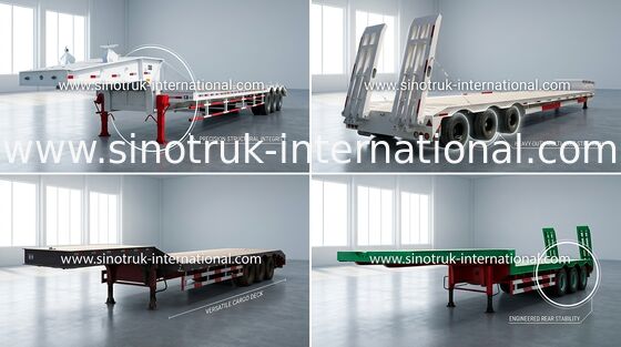 75 Tons 17m Lowbed Semi Trailer Truck , Tri - Axle Semi Flatbed Trailers