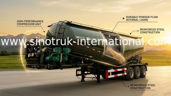 Powder Material Tank Semi Truck Trailer , 48000L Weichai Engine Semi Tractor Trailer