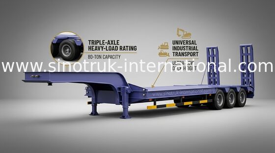 Low-bed Semi Trailer Truck 3 Axles 60Tons 15m for carrying construction machine