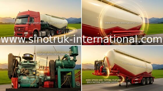 3 Axle SINOTRUK Bulk Cement Tank Trailer Truck with 55-65CBM Weichai engine