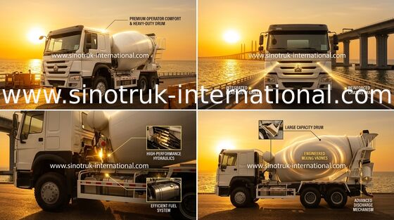 LHD 6 × 4 10wheels شاحنة خلط الخرسانة قوة حصان عالية 336HP