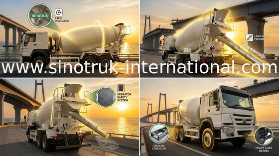 شاحنة خلاطة خرسانة HOWO SINOTRUK 10CBM 371HP 6X4 LHD مستقرة وفعالة