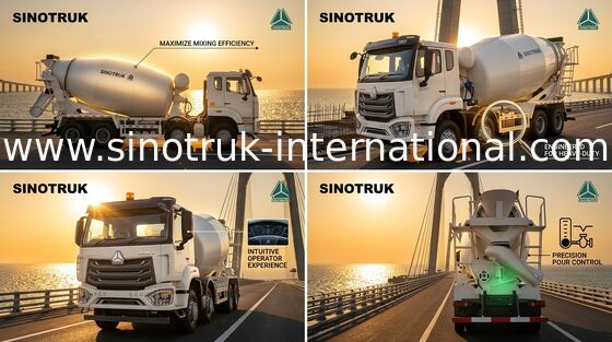 شاحنة خلط الخرسانة HOWO SINOTRUK White 10CBM 380HP 8X4 RHD