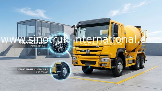 6 × 4 LHD نوع محرك الأقراص SINOTRUK HOWO شاحنة خلط الخرسانة 371HP