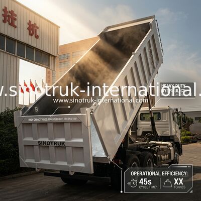 شاحنة قلابة SINOTRUK HOHAN Howo، محرك Weichai، رفع متوسط، 6 × 4، قيادة يسرى، صندوق شحن مستطيل، أبيض، 19-20 متر مكعب