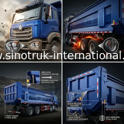 RHD 8×4 10 عجلات 380HP زرقاء HOWO شاحنة تيبر قوة حصان عالية