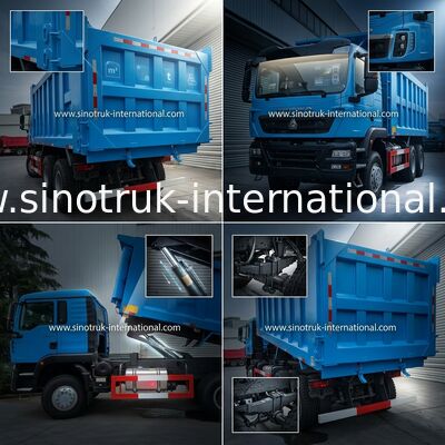 الأزرق LHD 6 × 4 10 عجلات HOWO قلابة شاحنة قلابة 371 حصان
