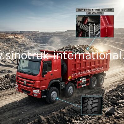 شاحنة قلابة حمراء SINOTRUK HOWO 8X4 400hp 12 عجلات