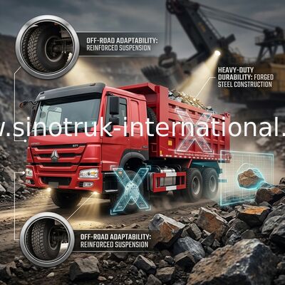 أحمر ساينو تراك HOWO 371HP 6x4 قلابة شاحنة LHD