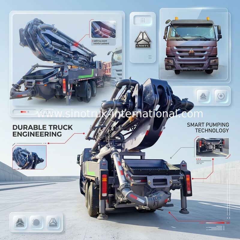 السلطة العالية HOWO 380HP شاحنة مضخة ذكية 52m بوم 6x4 سحب للصب الرأسي لا مثيل له
