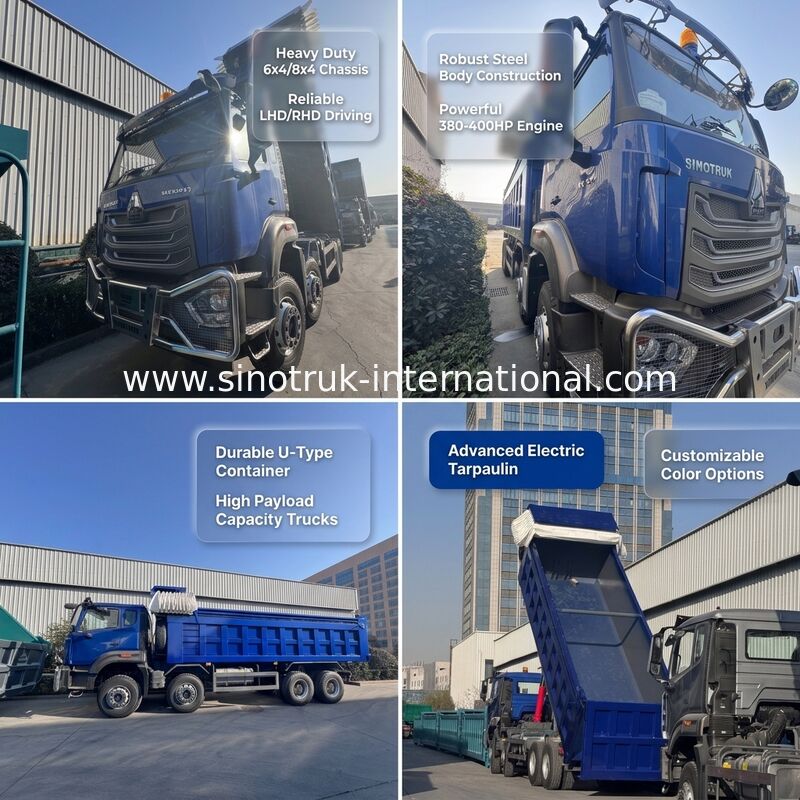 سينوتروك هوهان نيو هوو 8X4 شاحنة قمامة 371hp H77L كابينة زرقاء مع القماش الكهربائي RHD