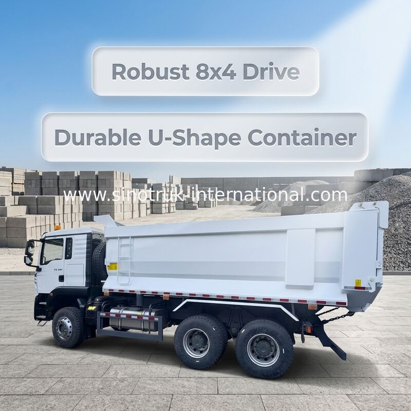 شاحنة قلابة SINOTRUK HOWO TX موديل 380HP LHD 6X4 حاوية على شكل حرف U بيضاء