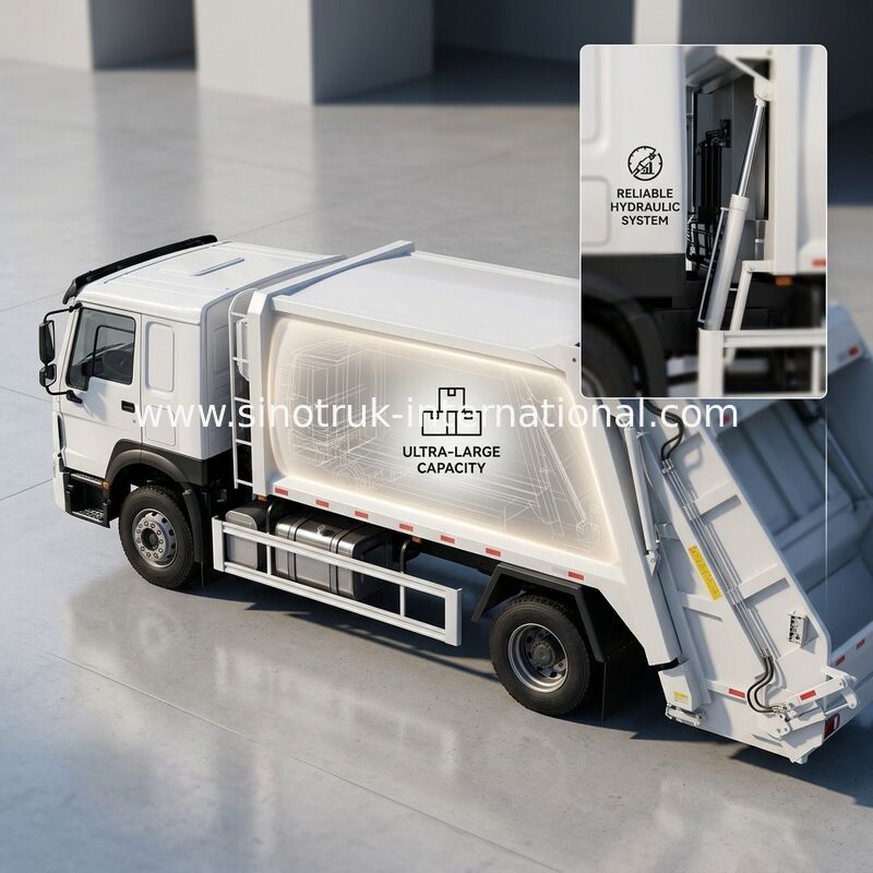شاحنة نفايات مضغوطة SINOTRUK 300 حصان 4×2 بقوة دحرجة 30 طن لإدارة النفايات بكفاءة
