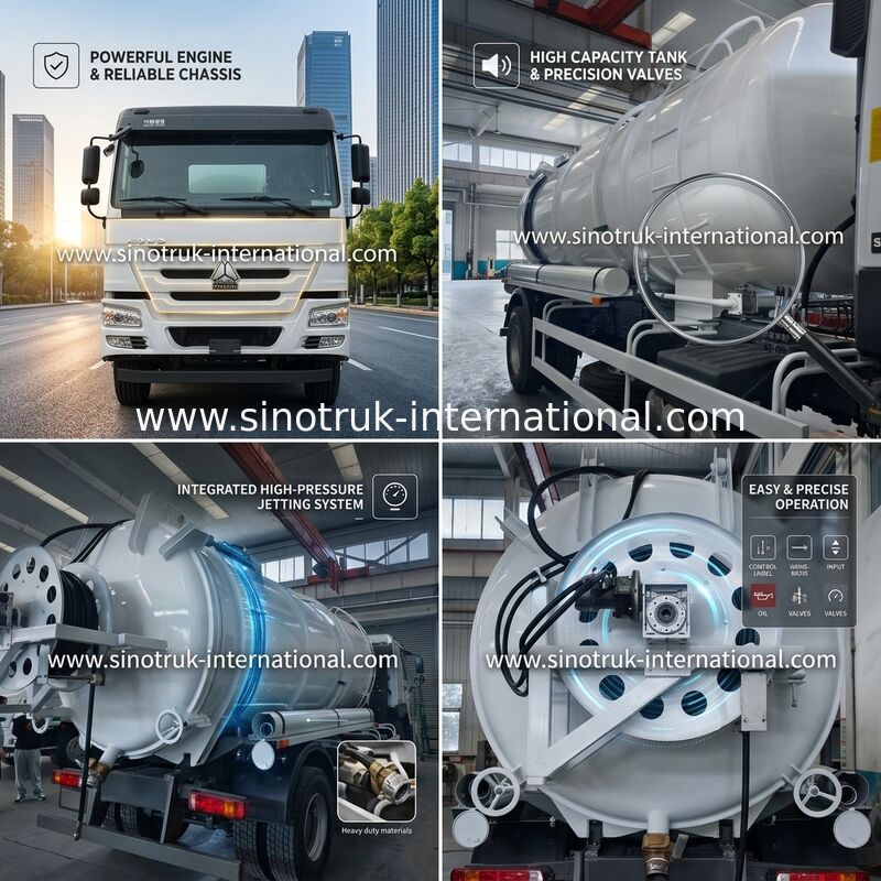 مضخة فراغ شاحنة شفط مياه المجاري تنظيف خزان الصرف الصحي 16CBM LHD 290HP