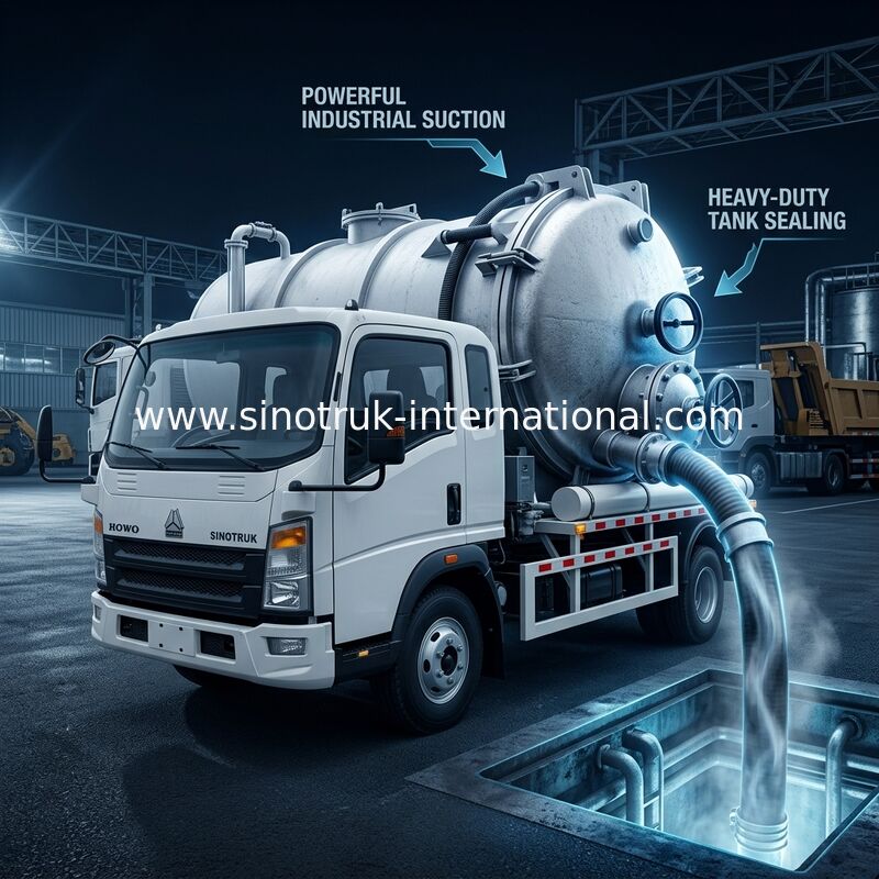 4 * 2 القيادة HOWO شاحنة شفط مياه الصرف الصحي: خزان 6m3 ، 160HP ، 8.00R20 الإطارات ، شاحنة الصرف الصحي الخفيفة ، مركبة الصرف الصحي الفعالة