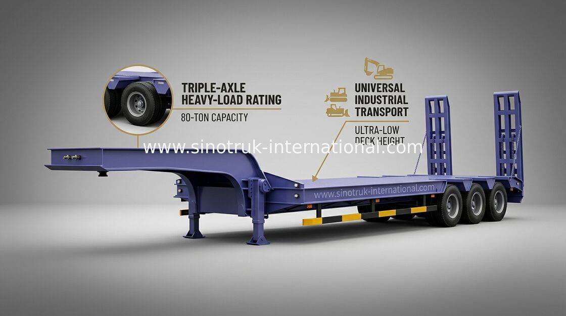 Low-bed Semi Trailer Truck 3 Axles 60Tons 15m for carrying construction machine