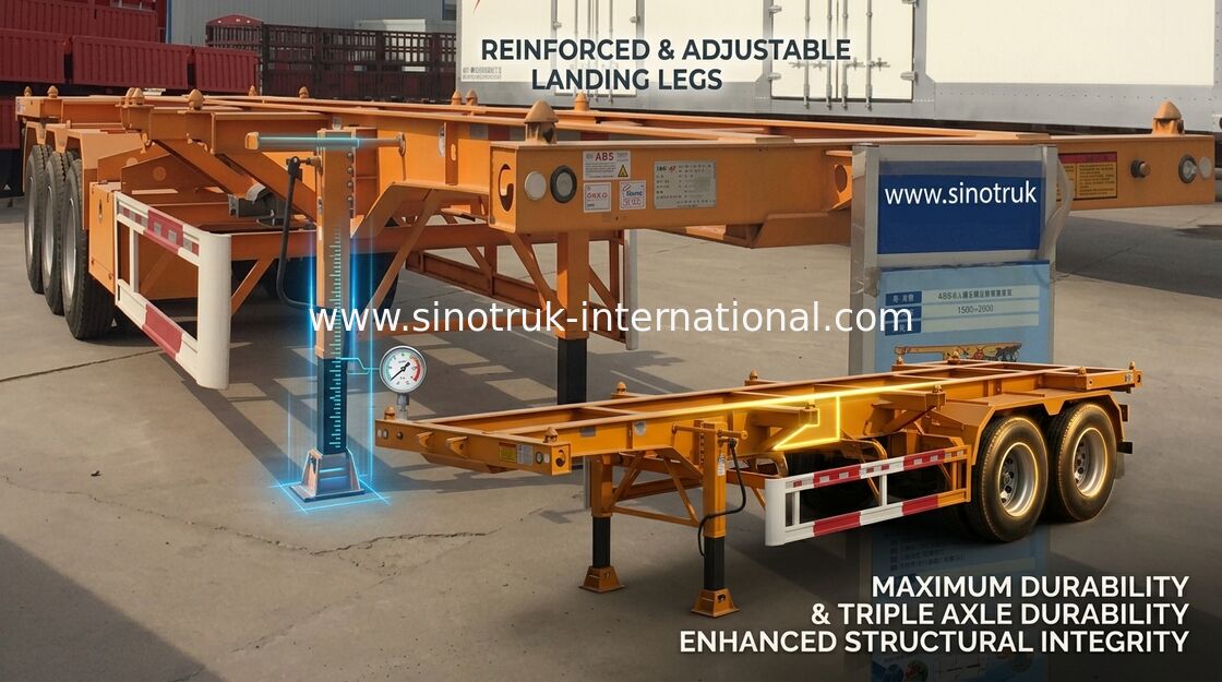 Flat Bed Semi Trailer Truck For 20 Or 40 Feet Container Carrying