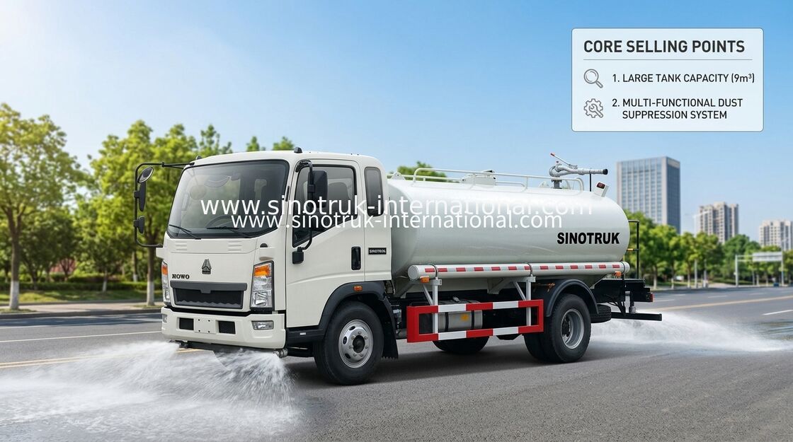 ساينو تراك شاحنة خزان المياه الخفيفة LHD 5-8CBM نطاق الرش واسع