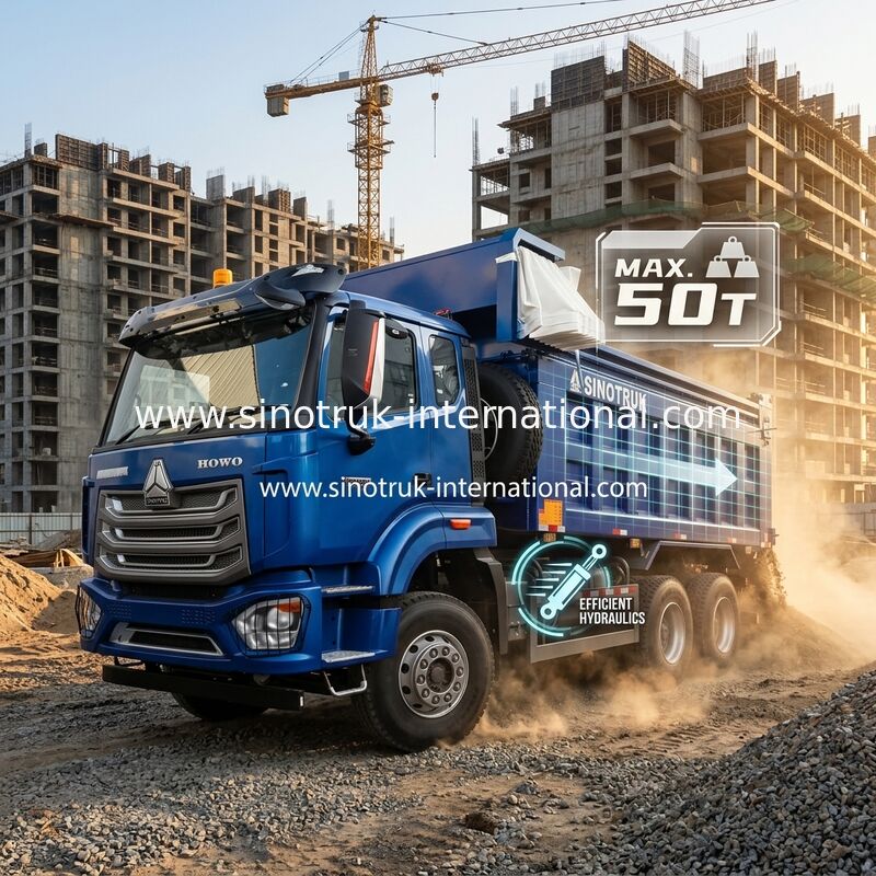 سينوتروك هوهان نيو هو 30 - 40 طن RHD 10 عجلات غشاشة للبناء الأزرق عالية الكفاءة رفع وتفريغ