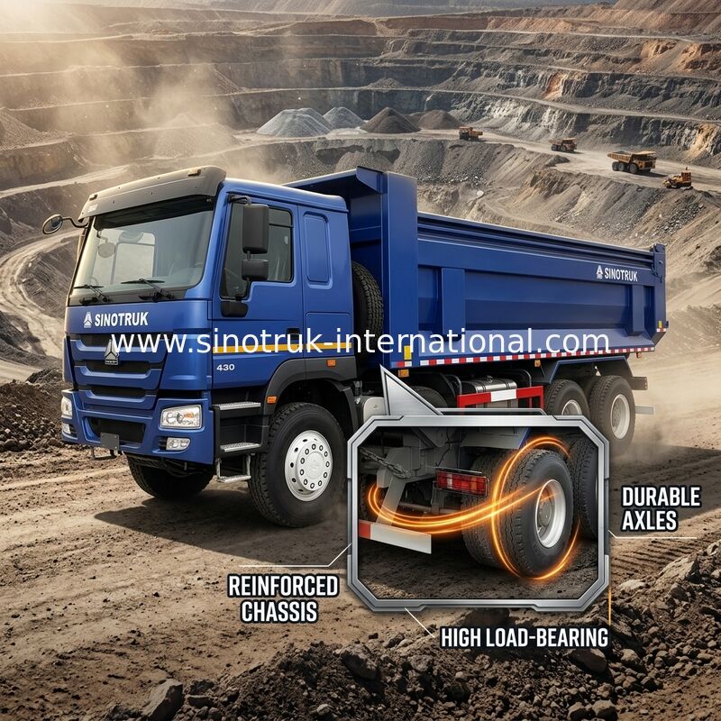 RHD 8 × 4 12 عجلة ZZ3317V3847B1R قوة حصانية عالية استهلاك وقود منخفض 380HP شاحنة HOWO الزرقاء