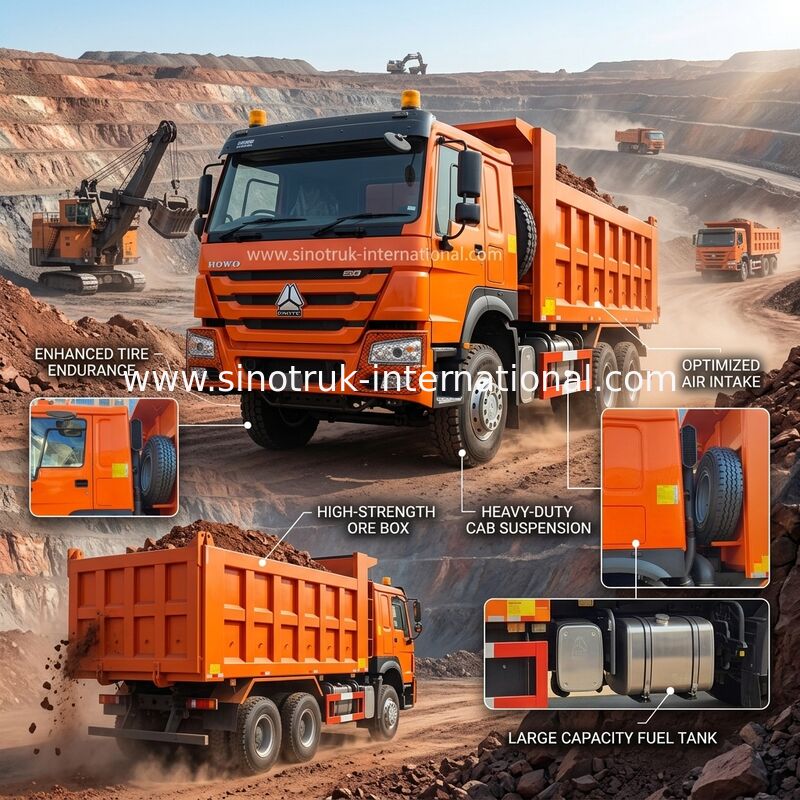 400 حصان برتقالية شاحنة HOWO RHD 6 × 4 10 عجلات قوة حصان عالية
