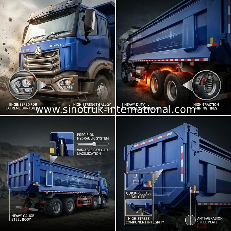 RHD 8×4 10 عجلات 380HP زرقاء HOWO شاحنة تيبر قوة حصان عالية