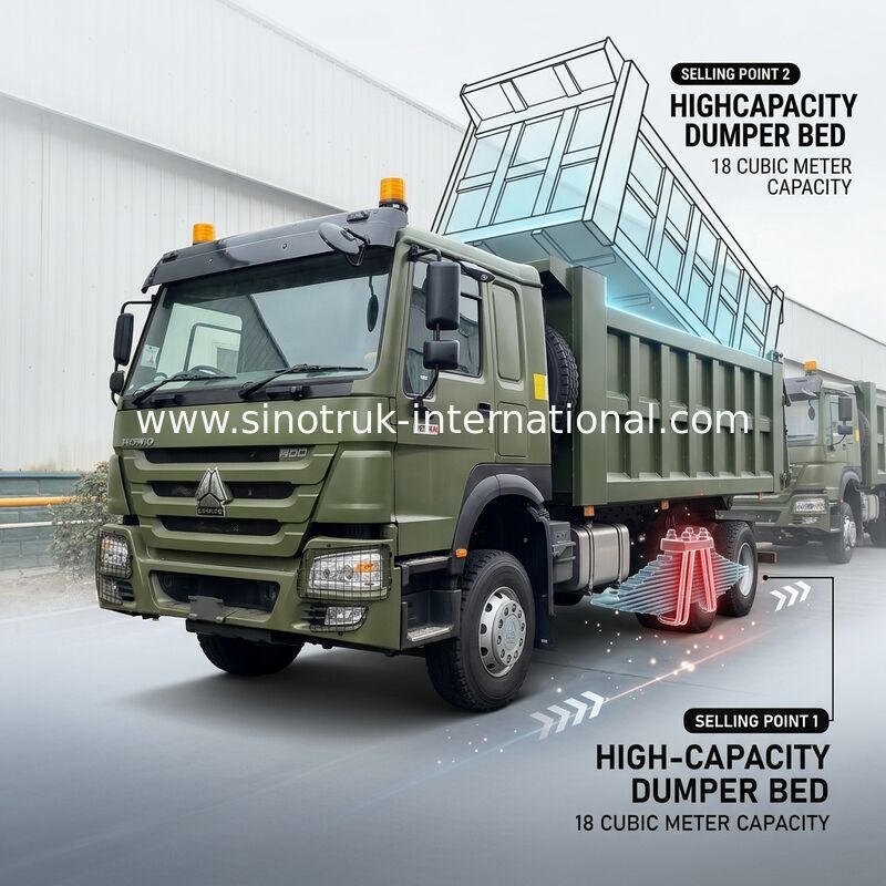 RHD 6 × 4 10 عجلات ZZ3257V3847B1R 400 حصان خضراء HOWO شاحنة تيبر قوة حصان عالية
