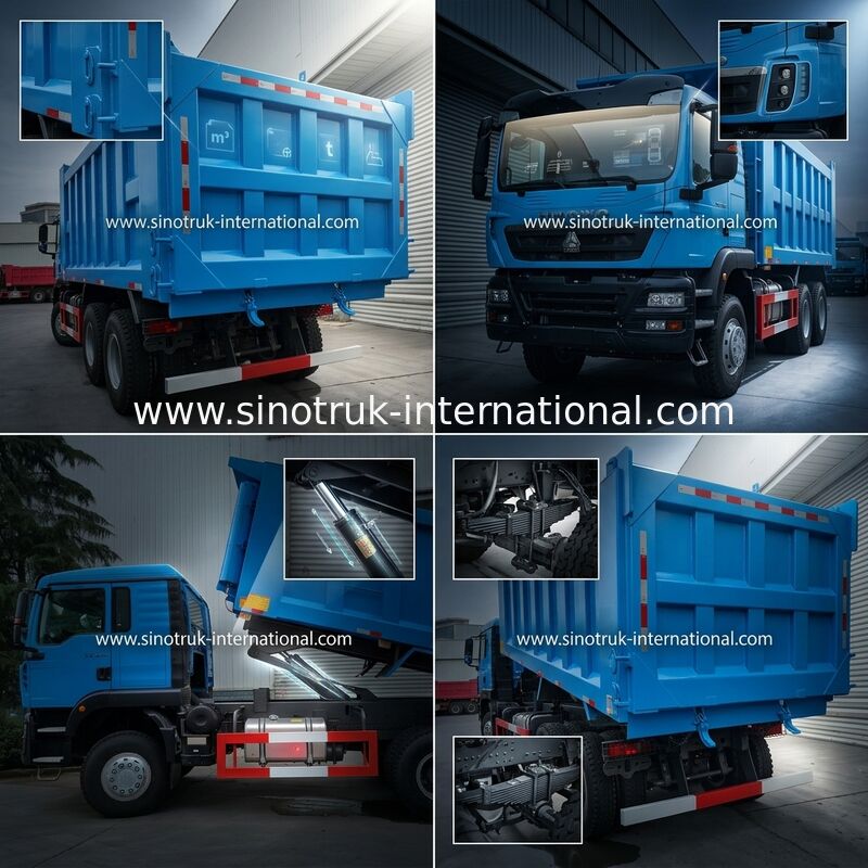 الأزرق LHD 6 × 4 10 عجلات HOWO قلابة شاحنة قلابة 371 حصان