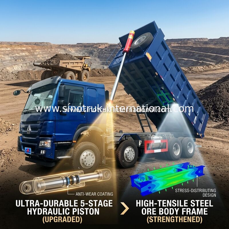SINOTRUK HOWO LHD 12عجلات 8X4 400HP شاحنة قلابة زرقاء للتعدين الرفع الأمامي 50 طن