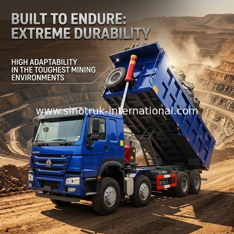 400HP استهلاك منخفض للوقود HOWO Blue Tipper Dump Truck RHD 6 × 4 12عجلات ذات قوة حصانية عالية