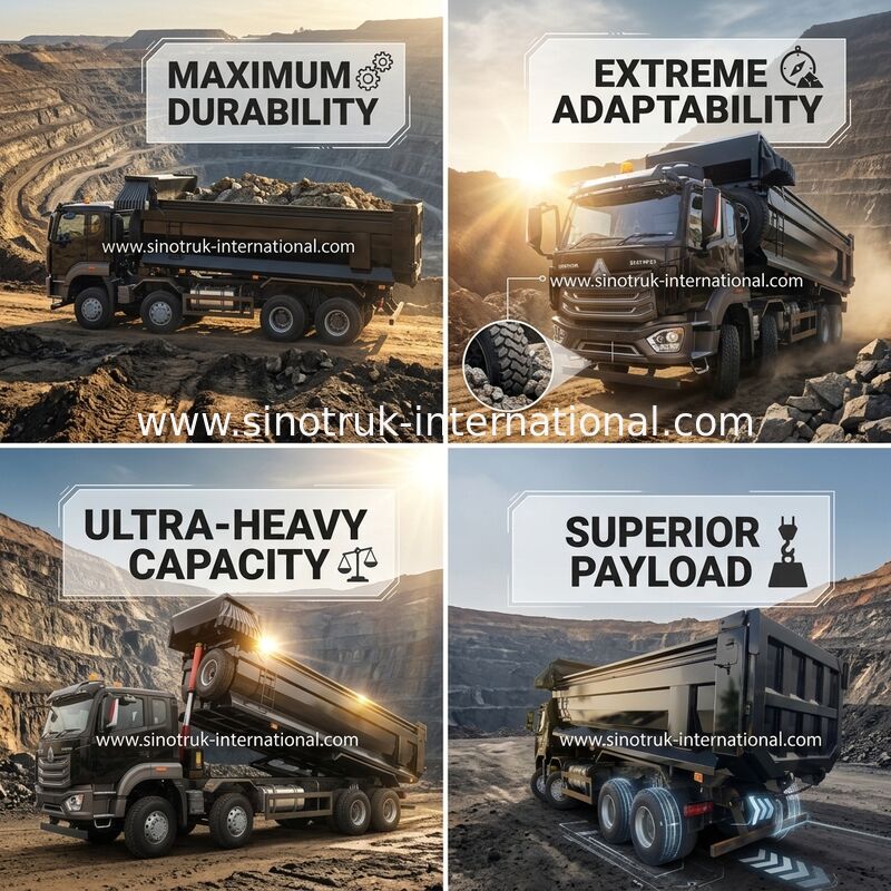شاحنة قلابة قلابة سوداء Howo Mining 20-50Tons 8 X 4 Euro 2400Hp