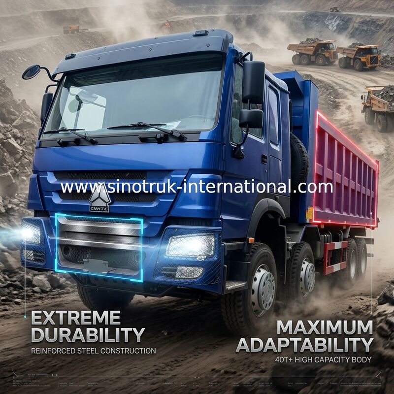 ساينو تراك بلو HOWO 400HP 8 × 4 قلابة شاحنة LHD