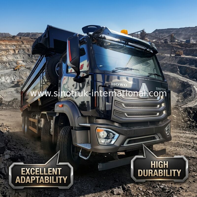 LHD 8 × 4 10wheels HOWO قلابة شاحنة عالية القوة 371HP