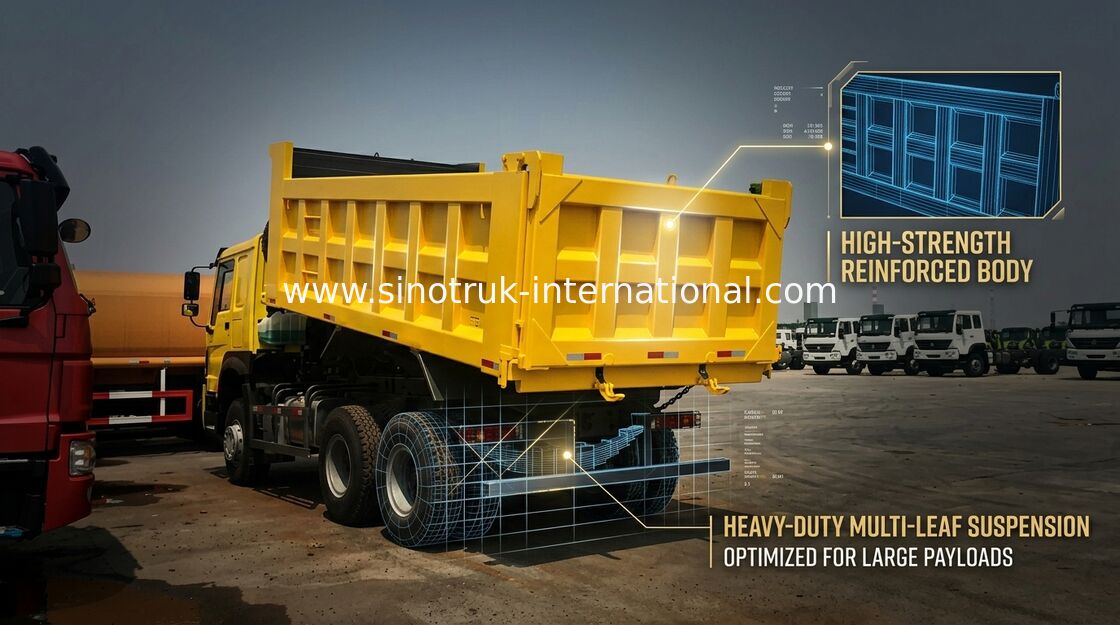 Heavy Duty Sinotruk Howo Tipper Truck 6X4 30 - 40 Tons Ventral Lifting Radial Tire
