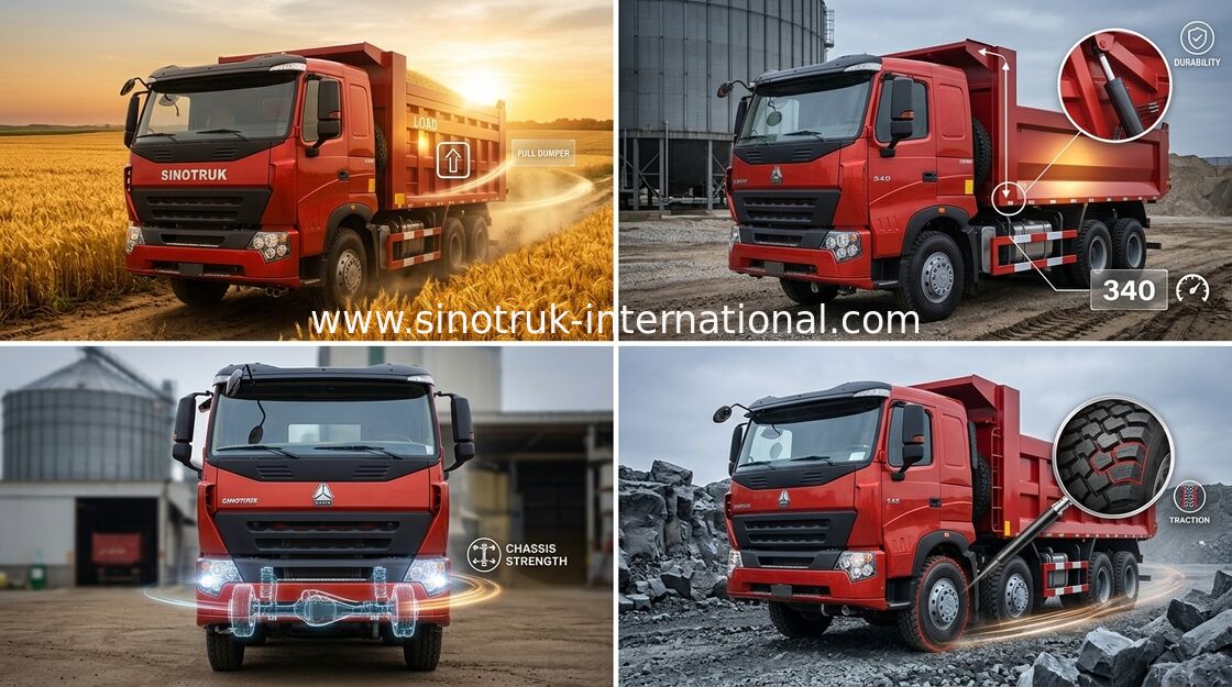 SINOTRUK شاحنة قلابة تفريغ محرك HOWO A7 371HP للتعدين ZZ3257N3847N1