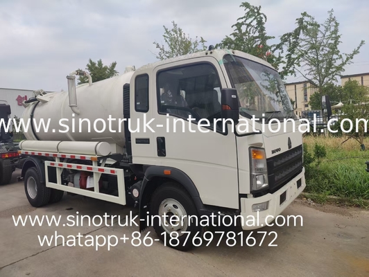 4 * 2 القيادة HOWO شاحنة شفط مياه الصرف الصحي: خزان 6m3 ، 160HP ، 8.00R20 الإطارات ، شاحنة الصرف الصحي الخفيفة ، مركبة الصرف الصحي الفعالة