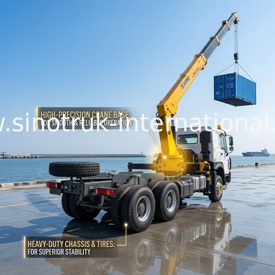 صينوتروك شاحنة تركب الرافعات المعدات 12 طن XCMG لرفع 6X4 مفصل بوم الرافعة الصفراء، جذابة، المصد العسكري