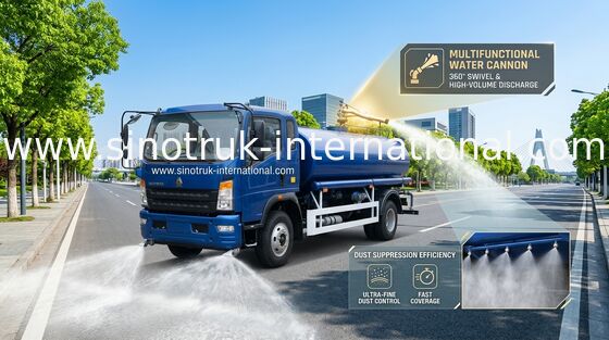 شاحنة صهريج مياه SINOTRUK HOWO بمحرك ديزل 140 حصان ووزن خام 8000 كجم ونوع قيادة يسار ويمين لنقل المياه البلدية والصناعية