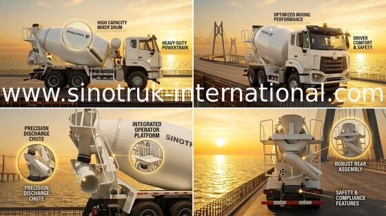 شاحنة خلط الخرسانة SINOTRUK HOWO 6 × 4 RHD ZZ1257V324JB1R