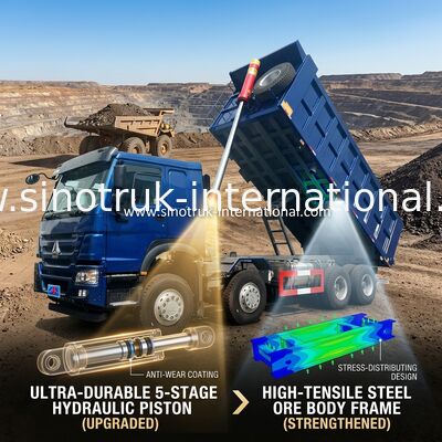 SINOTRUK HOWO LHD 12عجلات 8X4 400HP شاحنة قلابة زرقاء للتعدين الرفع الأمامي 50 طن