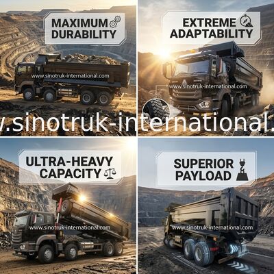 شاحنة قلابة قلابة سوداء Howo Mining 20-50Tons 8 X 4 Euro 2400Hp